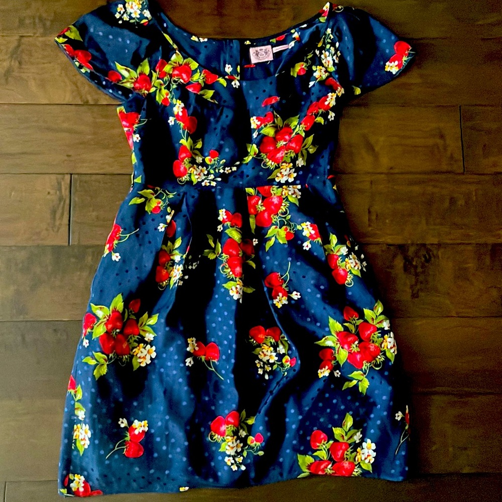 Adorable Juicy Couture Silk Polka Dot Floral Strawberry dress